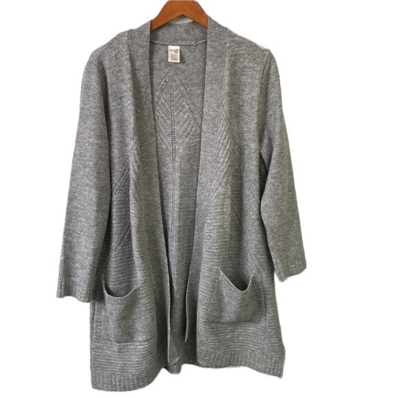 Terra Sky Plus Size Long Line Open Front Cardigan Sweater Gray Knit Pockets - Picture 5 of 16